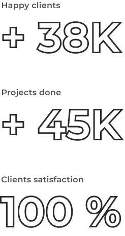Happy clients +38K, Projects done +45K, Clients satisfaction 100%